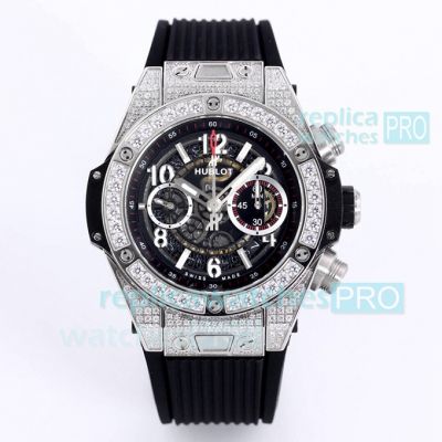 Swiss Replica Hublot Big Bang Unico Sapphire Watch 45mm Black Dial Diamond Bezel